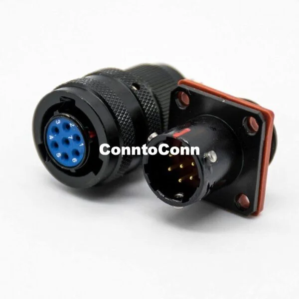 MIL-DTL-26482 SERIES Y11P CIRCULAR ELECTRIC CONNECTOR 7PIN MALE BUTT-JOINT FEMALE STRAIGHT PANEL MOUNT CABLE SOLDER 4 HOLE FLANGE SOLDER CUP